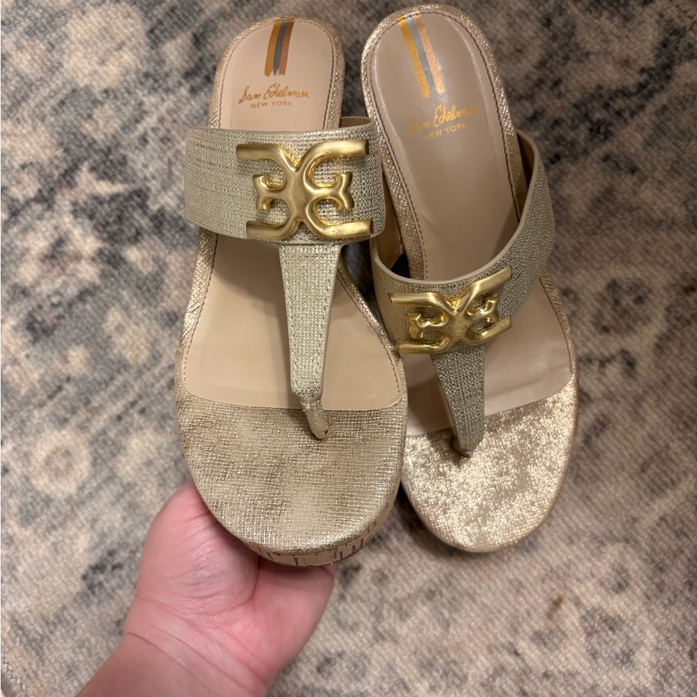Sam Edelman Metallic Gold Yardlie Wedge Sandals